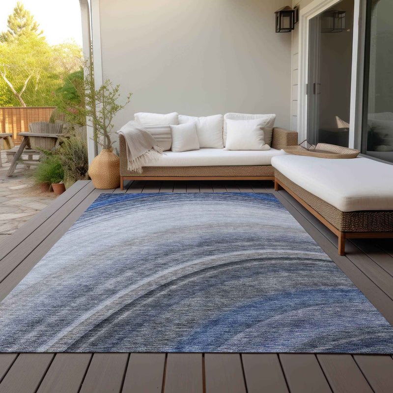 3' X 5' Denim Blue And Navy Blue Abstract Washable Indoor Outdoor Area Rug