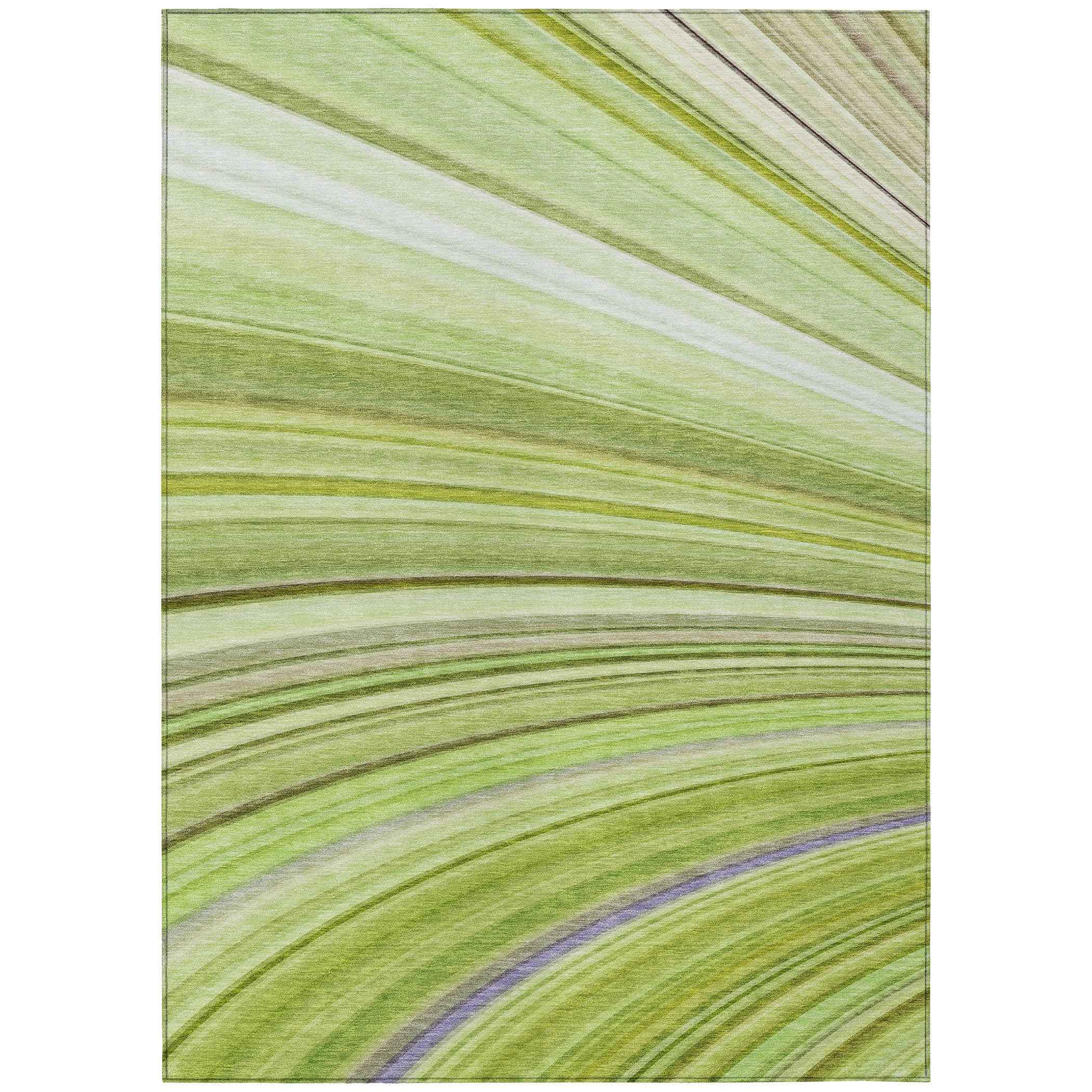 5' X 8' Artichoke Green And Olive Green Abstract Washable Indoor Outdoor Area Rug