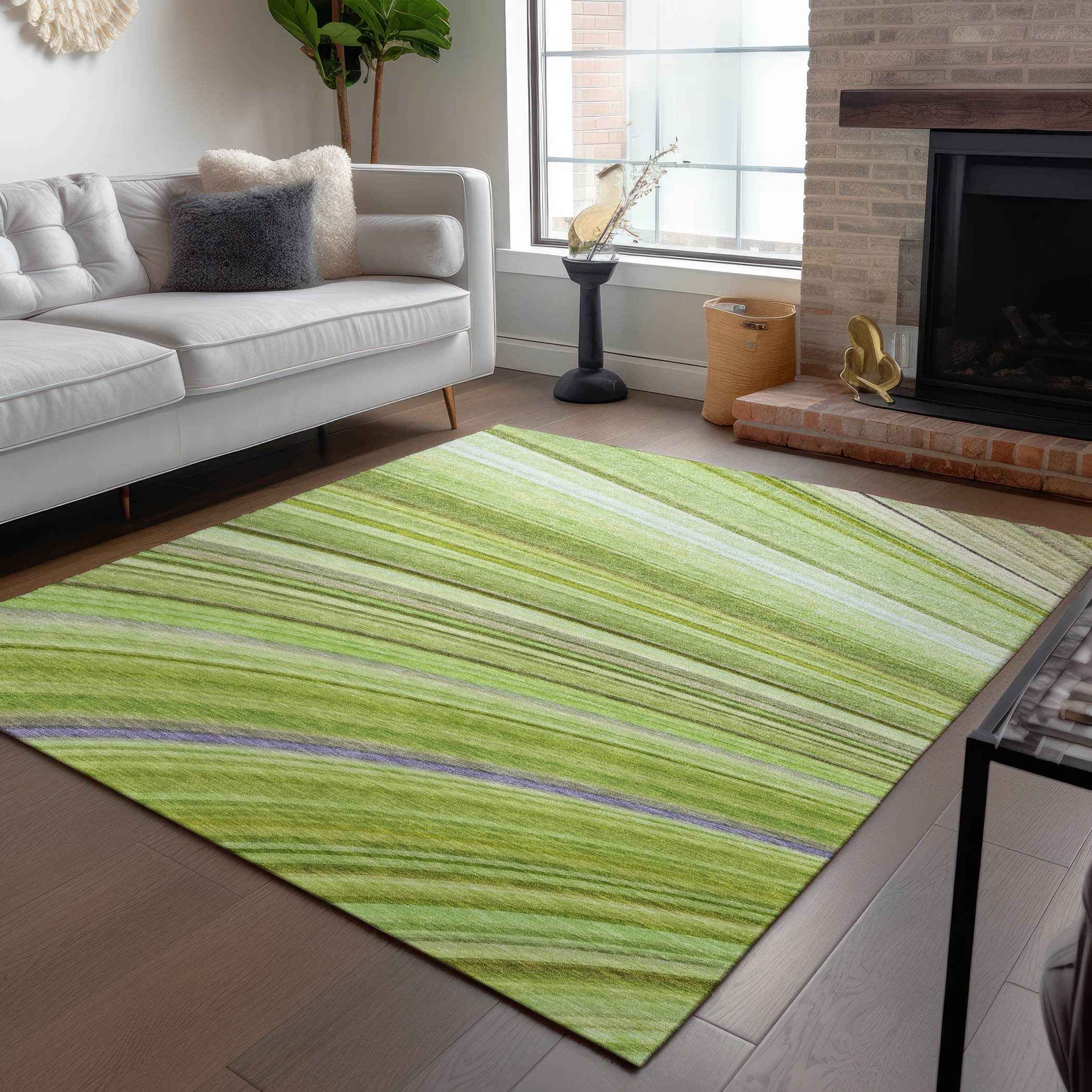 5' X 8' Artichoke Green And Olive Green Abstract Washable Indoor Outdoor Area Rug