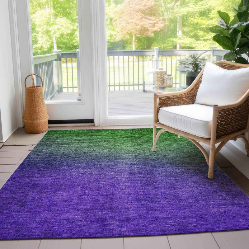 8' X 10' Green Purple And Charcoal Ombre Washable Indoor Outdoor Area Rug