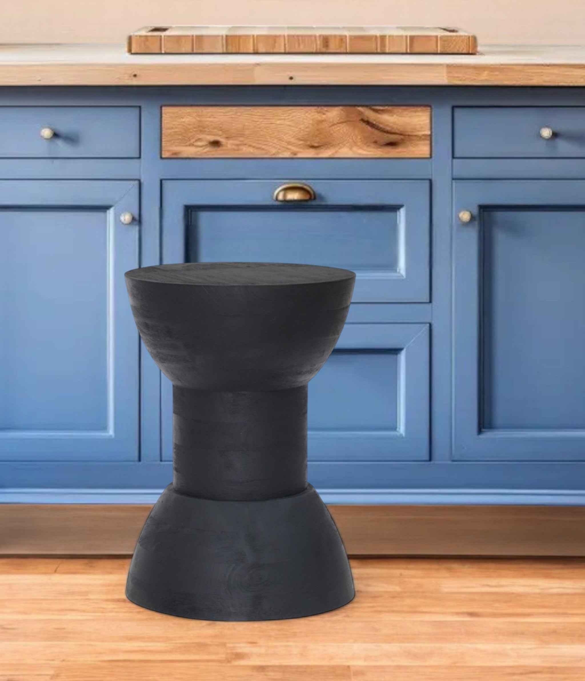 19" Black Solid Wood Backless Bar Chair