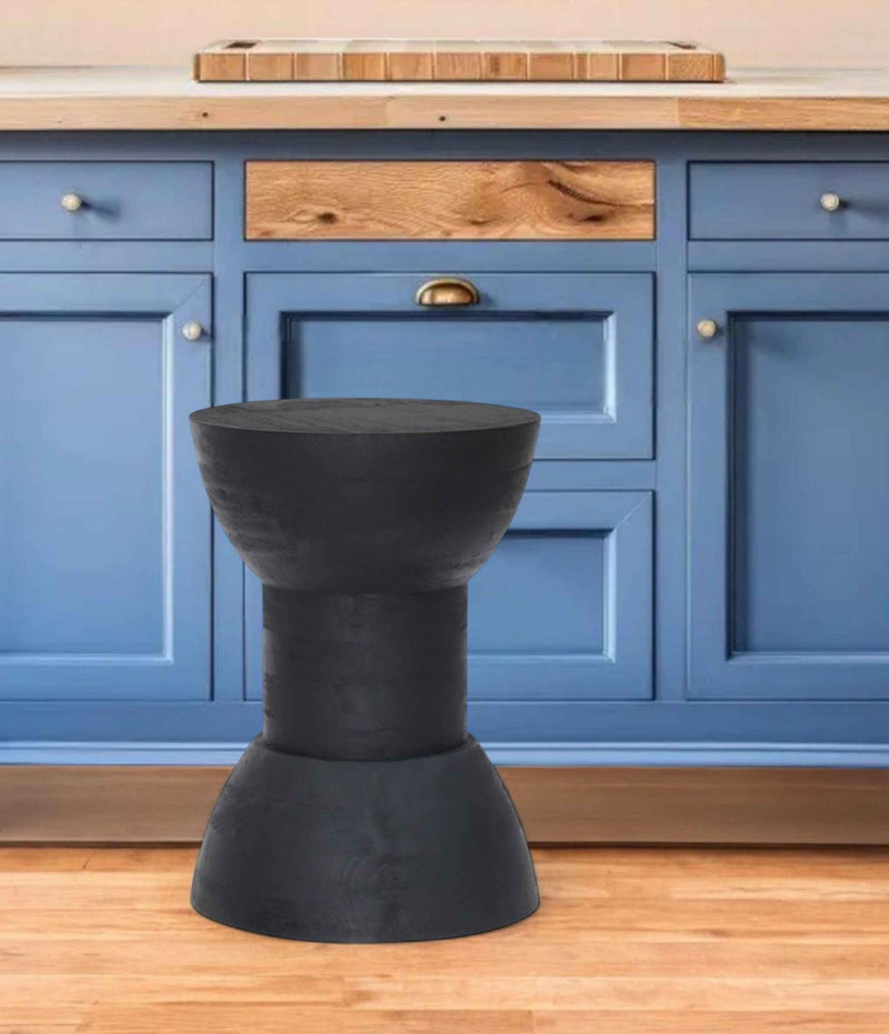 19" Black Solid Wood Backless Bar Chair