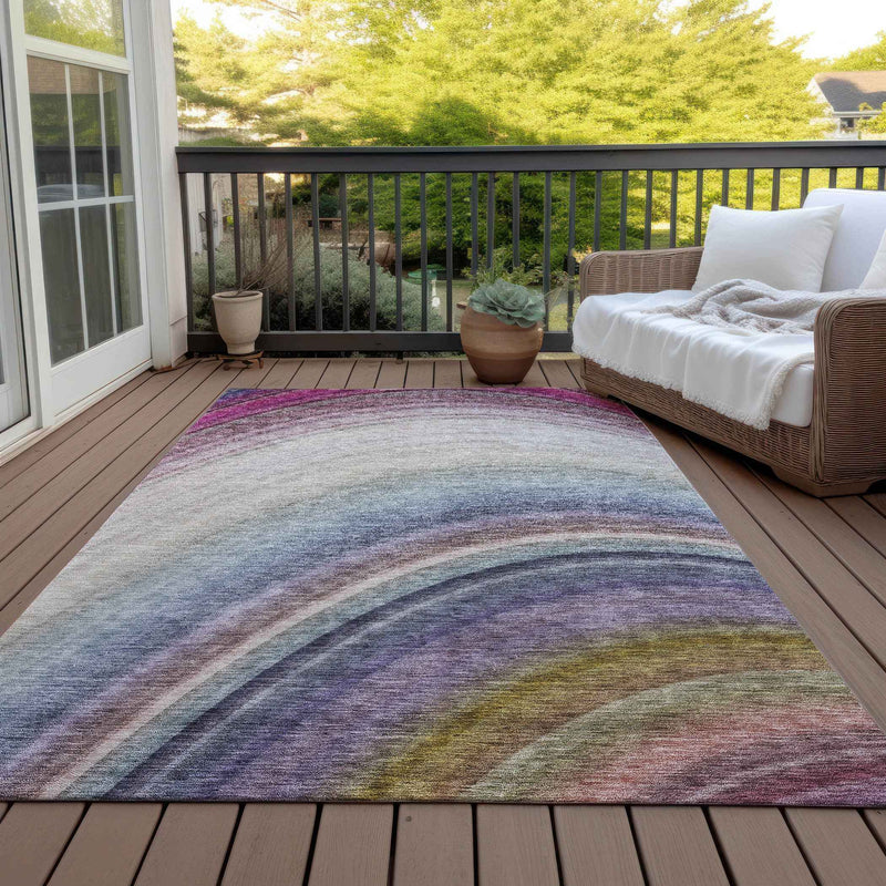 10' X 14' Beige Purple And Ivory Abstract Washable Indoor Outdoor Area Rug
