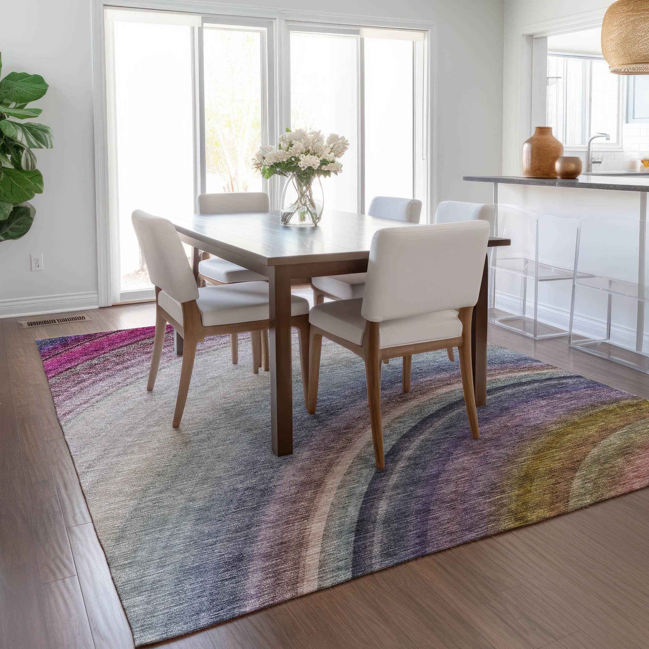 10' X 14' Beige Purple And Ivory Abstract Washable Indoor Outdoor Area Rug