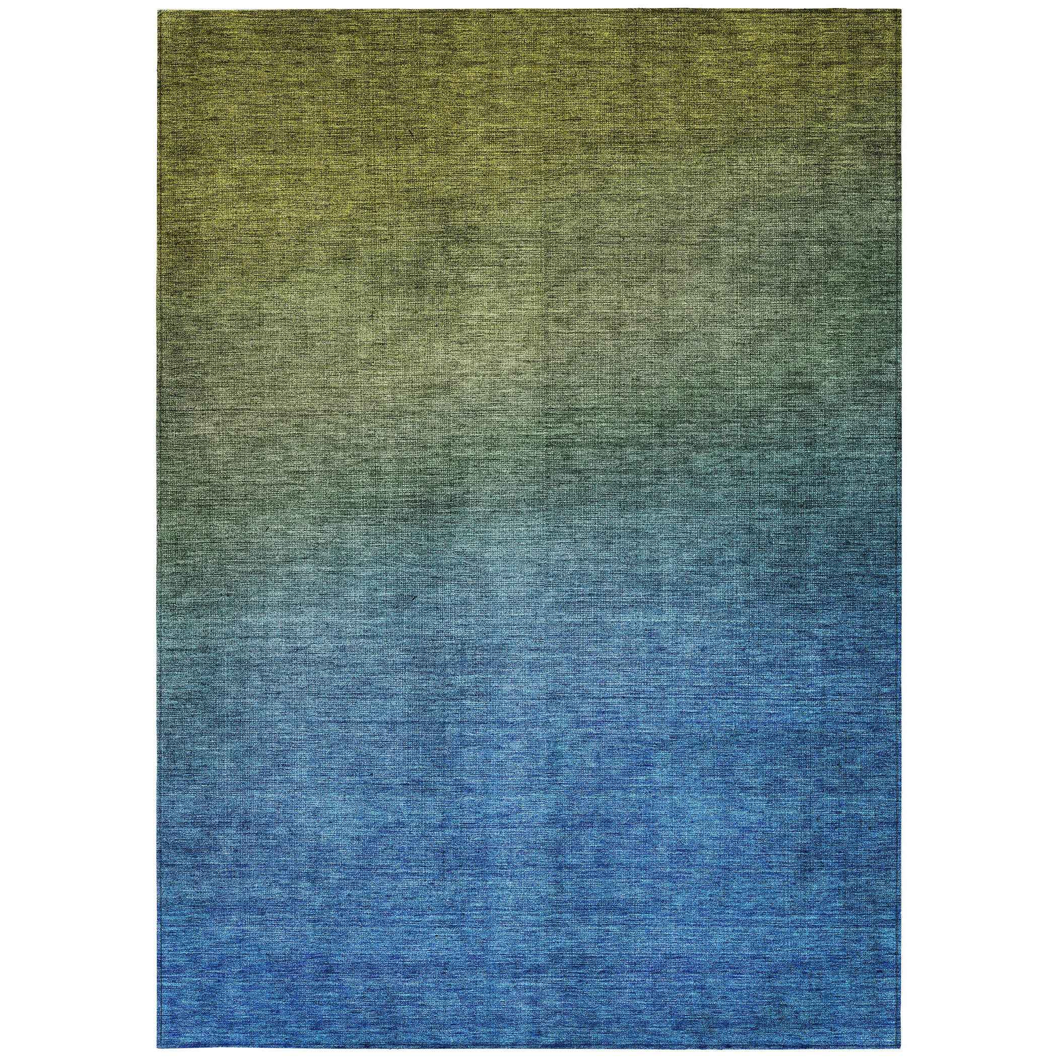 5' X 8' Olive Green Blue And Navy Blue Ombre Washable Indoor Outdoor Area Rug
