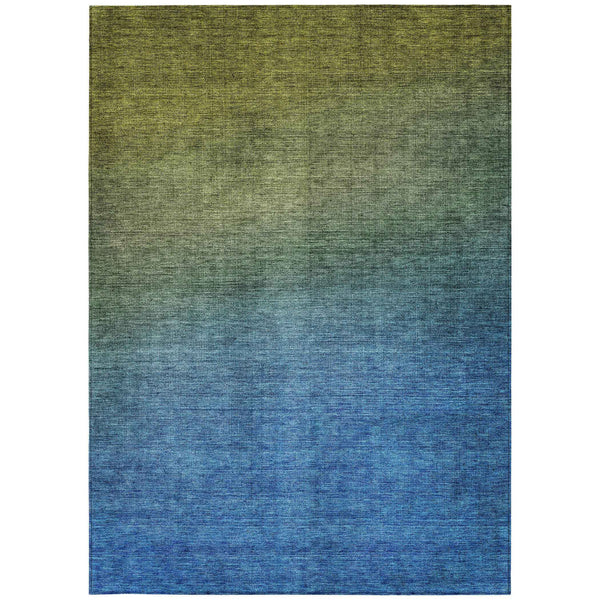 5' X 8' Olive Green Blue And Navy Blue Ombre Washable Indoor Outdoor Area Rug