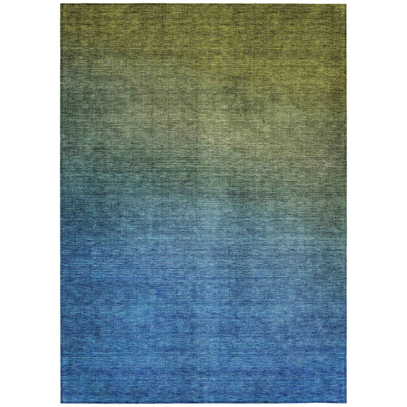 5' X 8' Olive Green Blue And Navy Blue Ombre Washable Indoor Outdoor Area Rug
