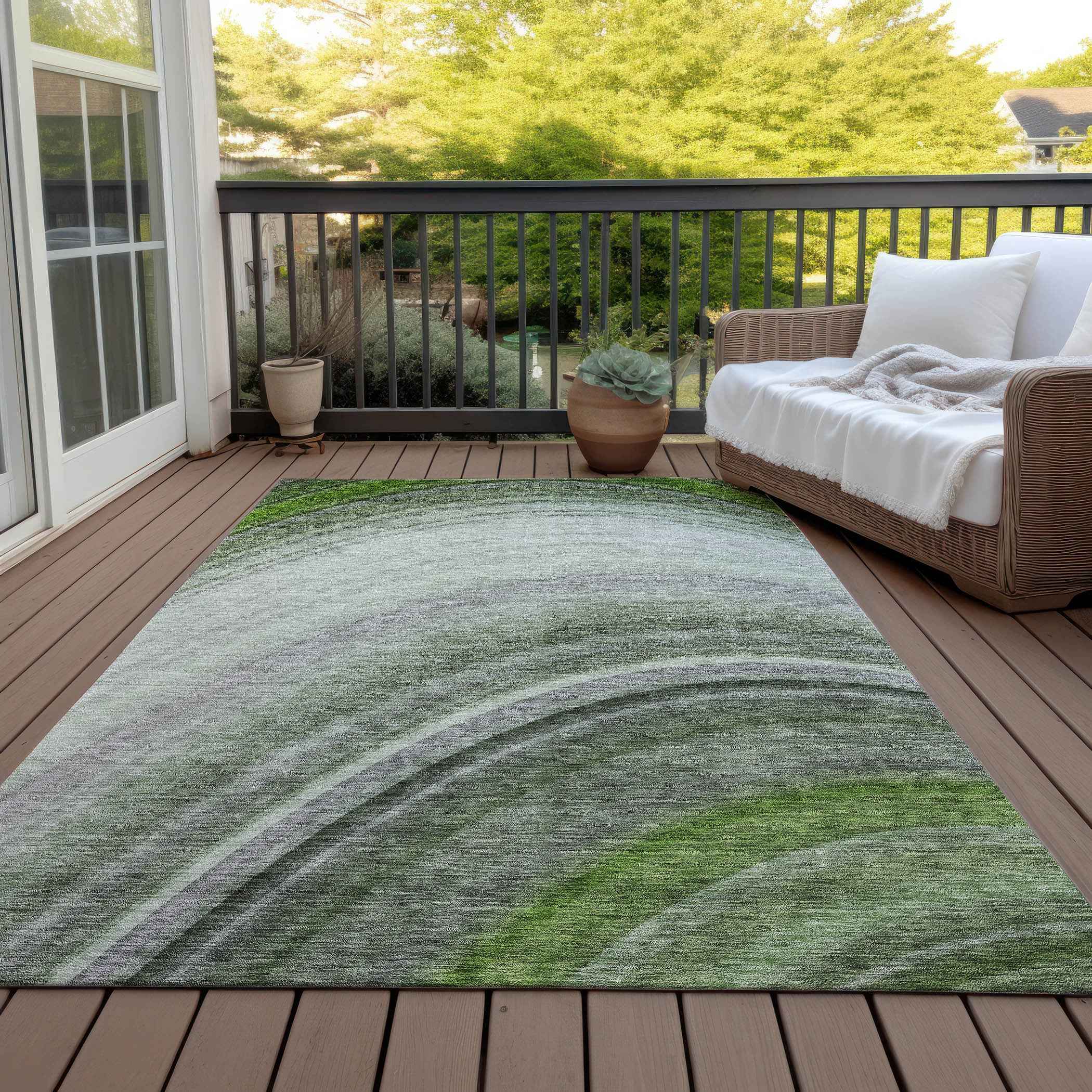 3' X 5' Green And Artichoke Green Abstract Washable Indoor Outdoor Area Rug