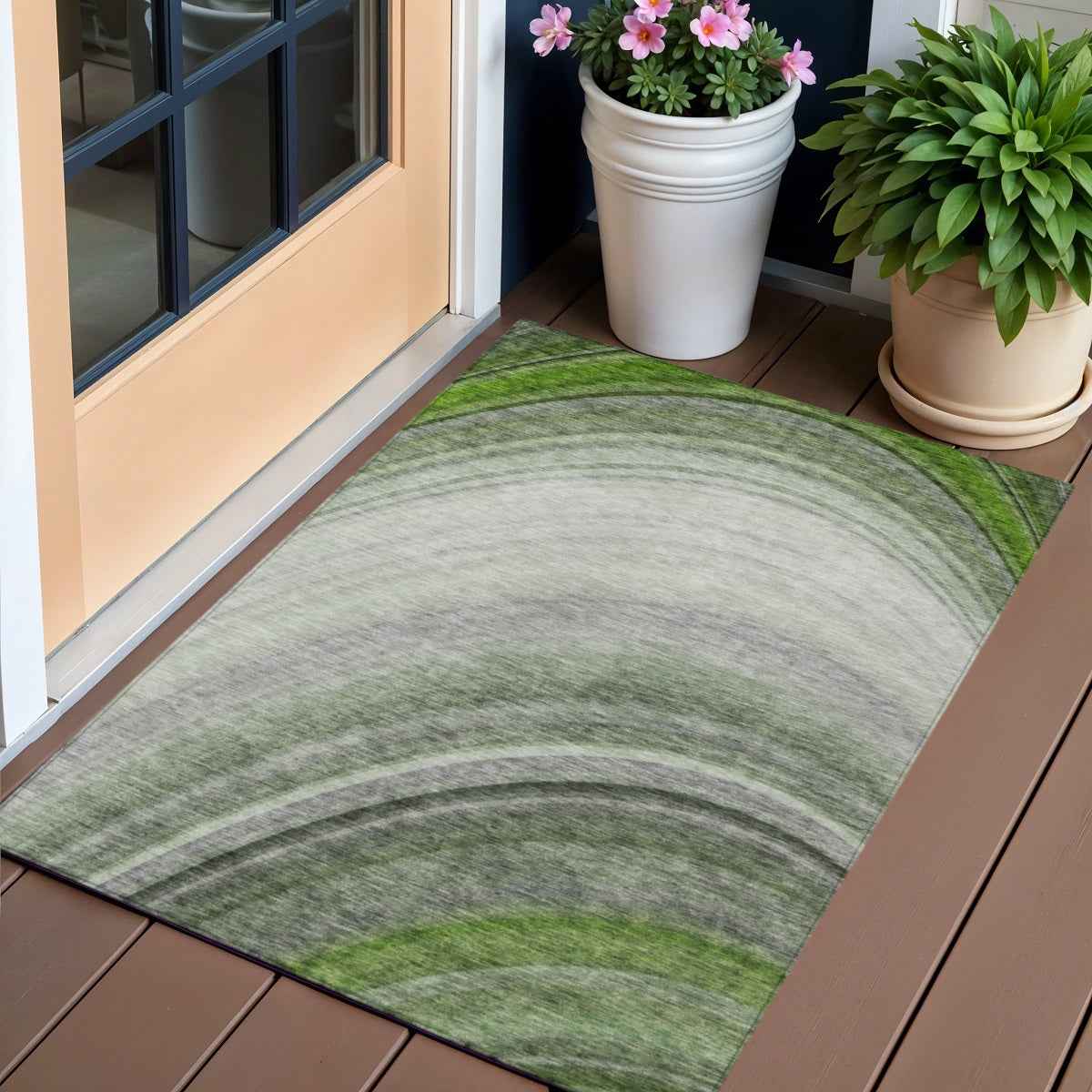 3' X 5' Green And Artichoke Green Abstract Washable Indoor Outdoor Area Rug