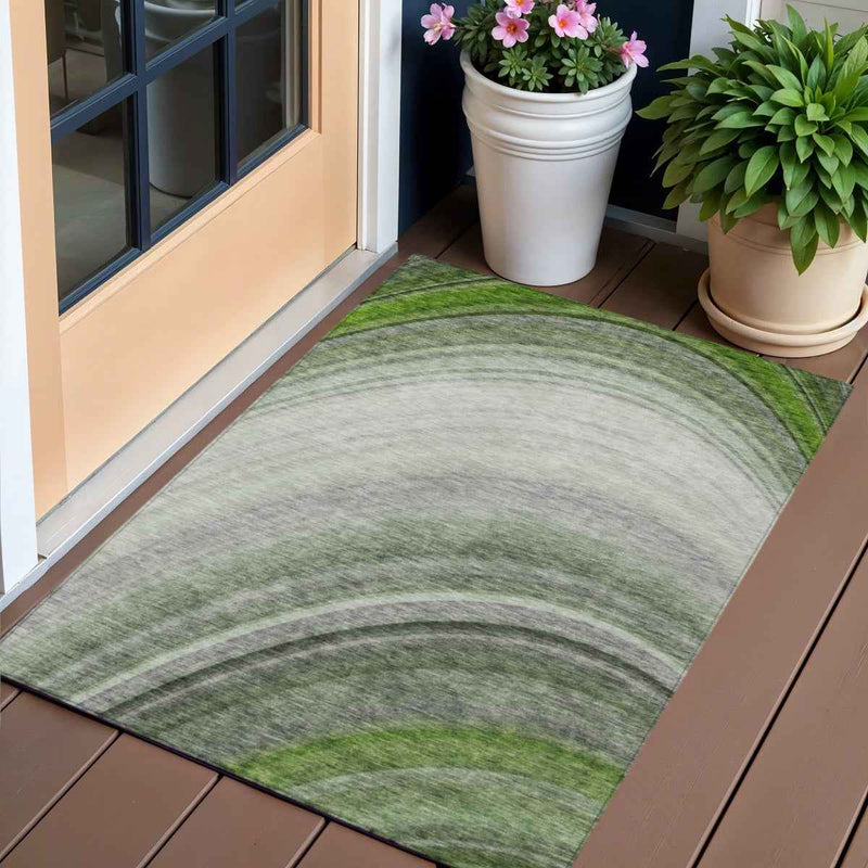 3' X 5' Green And Artichoke Green Abstract Washable Indoor Outdoor Area Rug