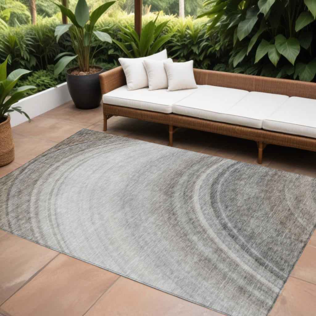 9' X 12' Gray Silver And Beige Abstract Washable Indoor Outdoor Area Rug
