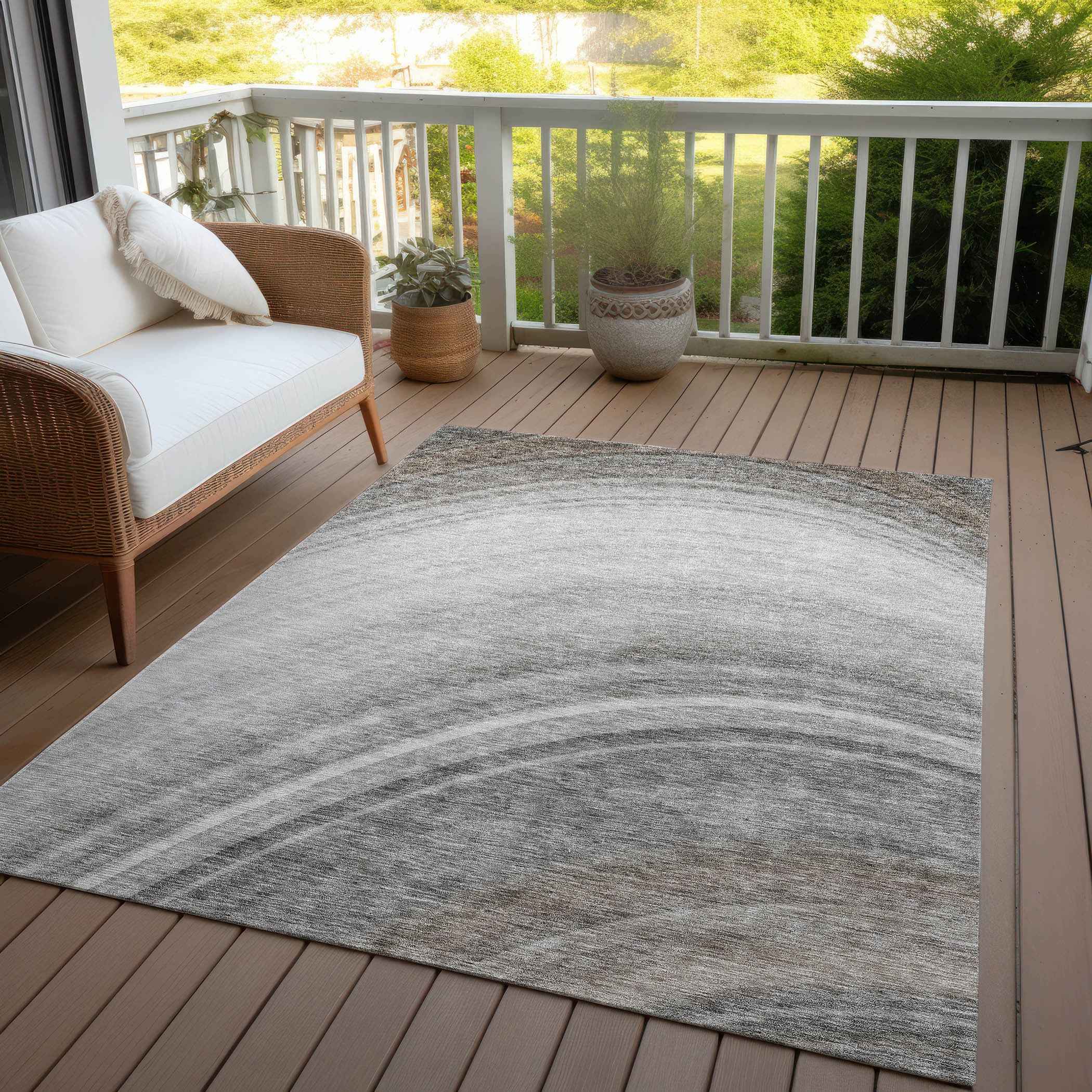 9' X 12' Gray Silver And Beige Abstract Washable Indoor Outdoor Area Rug