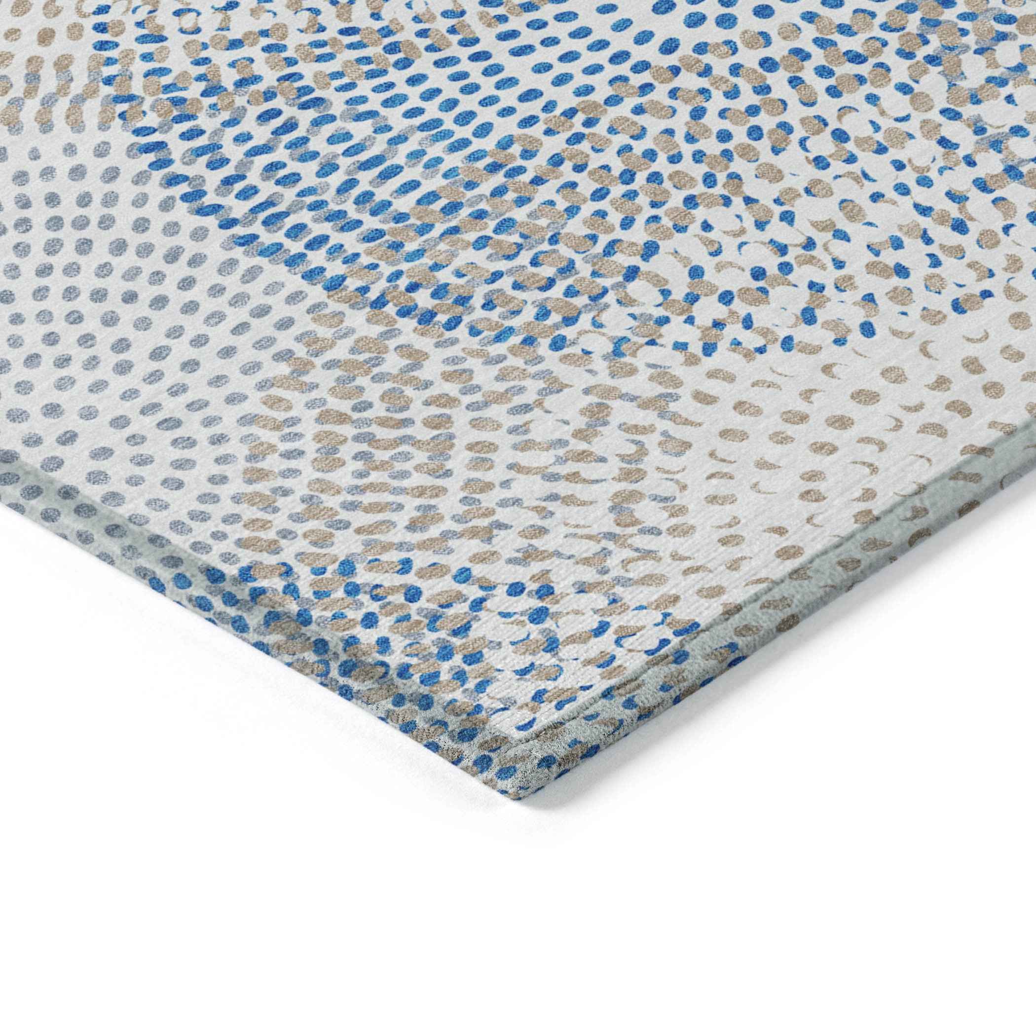 3' X 5' Ivory Blue And Taupe Polka Dot Washable Indoor Outdoor Area Rug