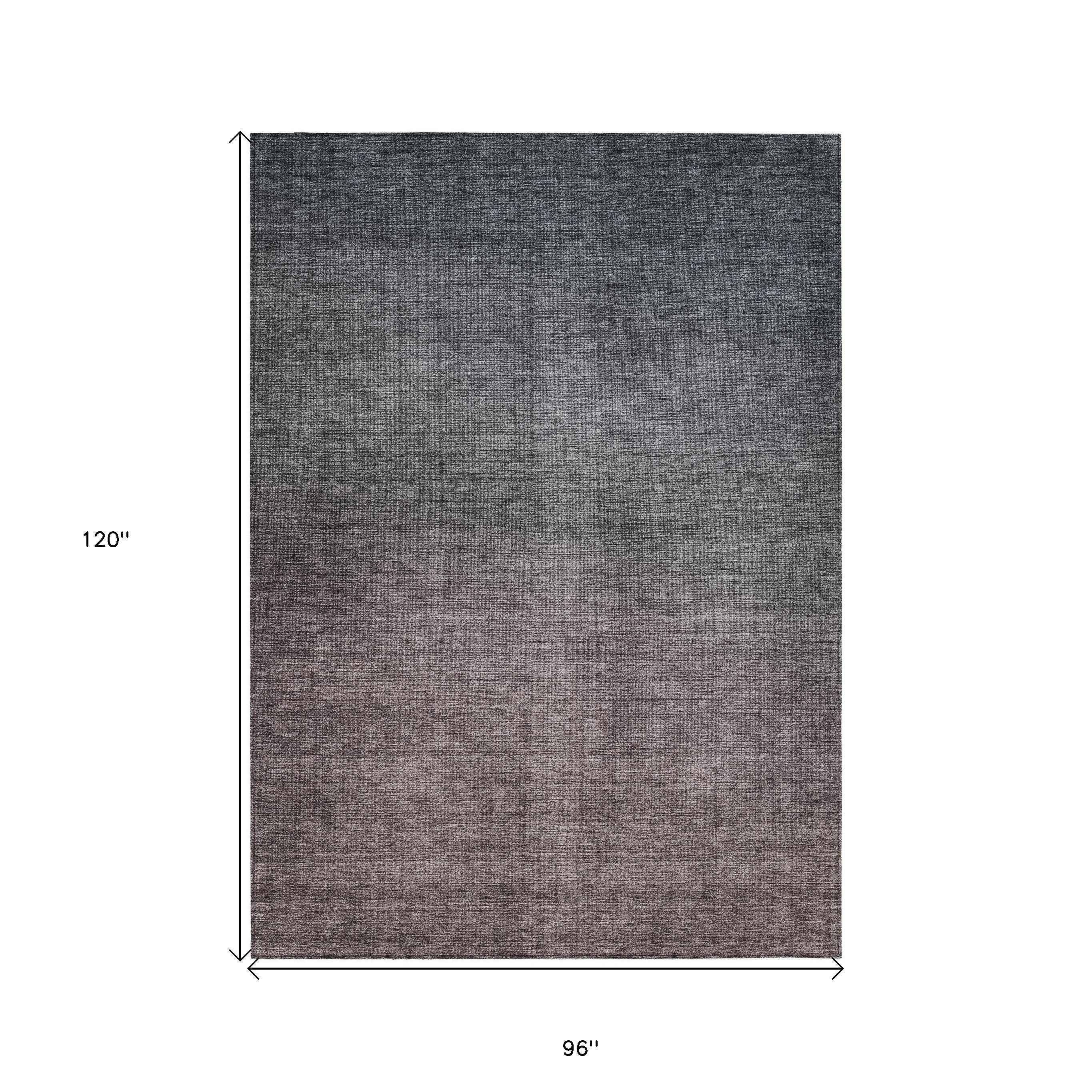 8' X 10' Gray Charcoal And Brown Ombre Washable Indoor Outdoor Area Rug