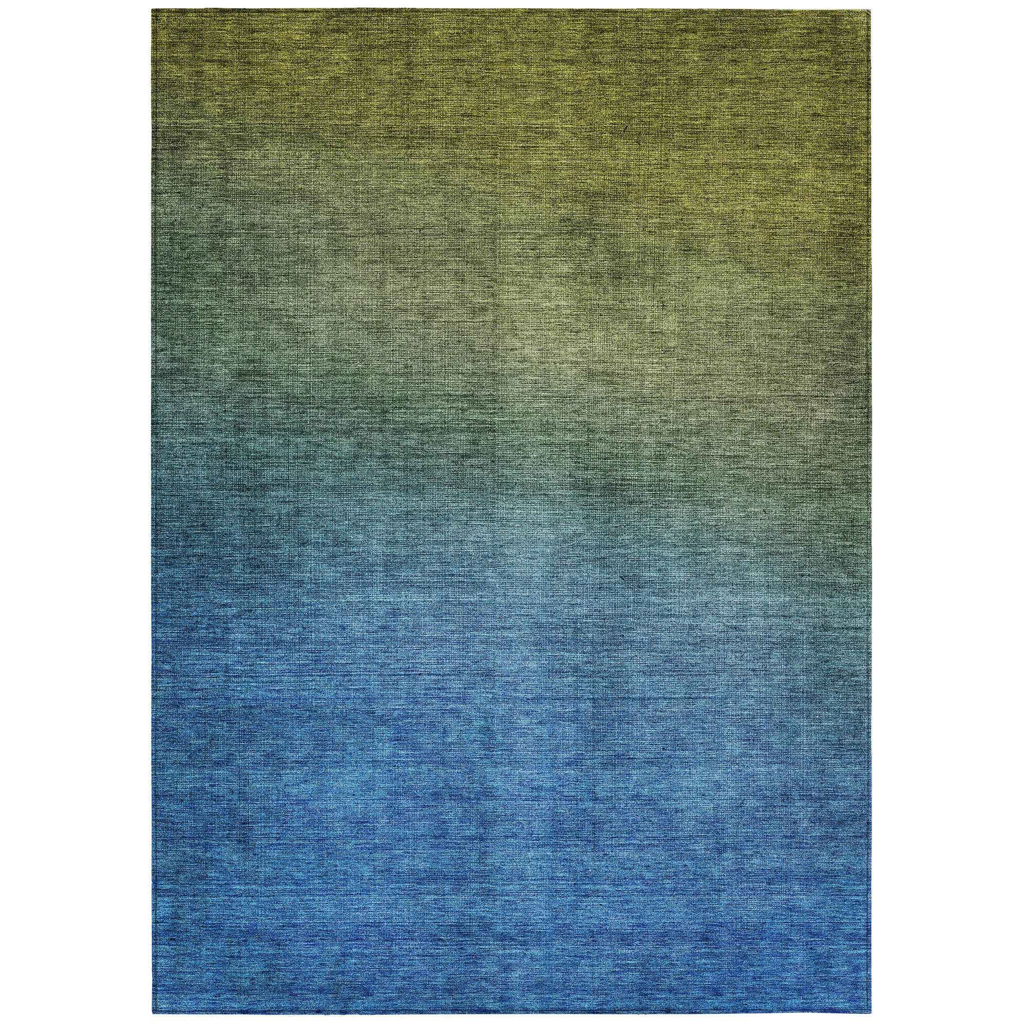 3' X 5' Olive Green Blue And Navy Blue Ombre Washable Indoor Outdoor Area Rug