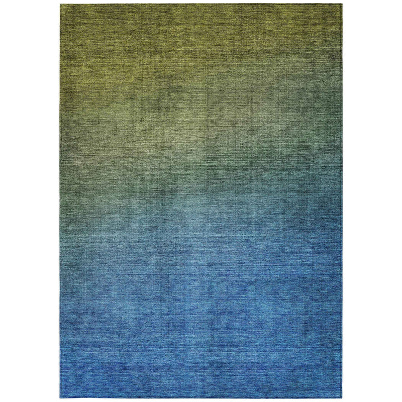3' X 5' Olive Green Blue And Navy Blue Ombre Washable Indoor Outdoor Area Rug