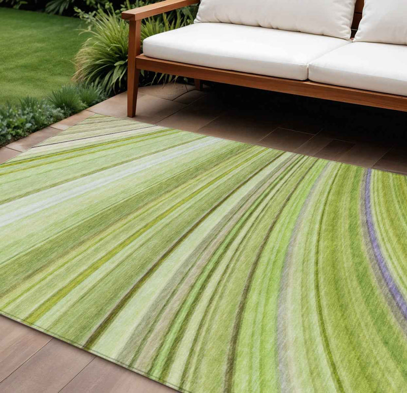 8' X 10' Artichoke Green And Olive Green Abstract Washable Indoor Outdoor Area Rug