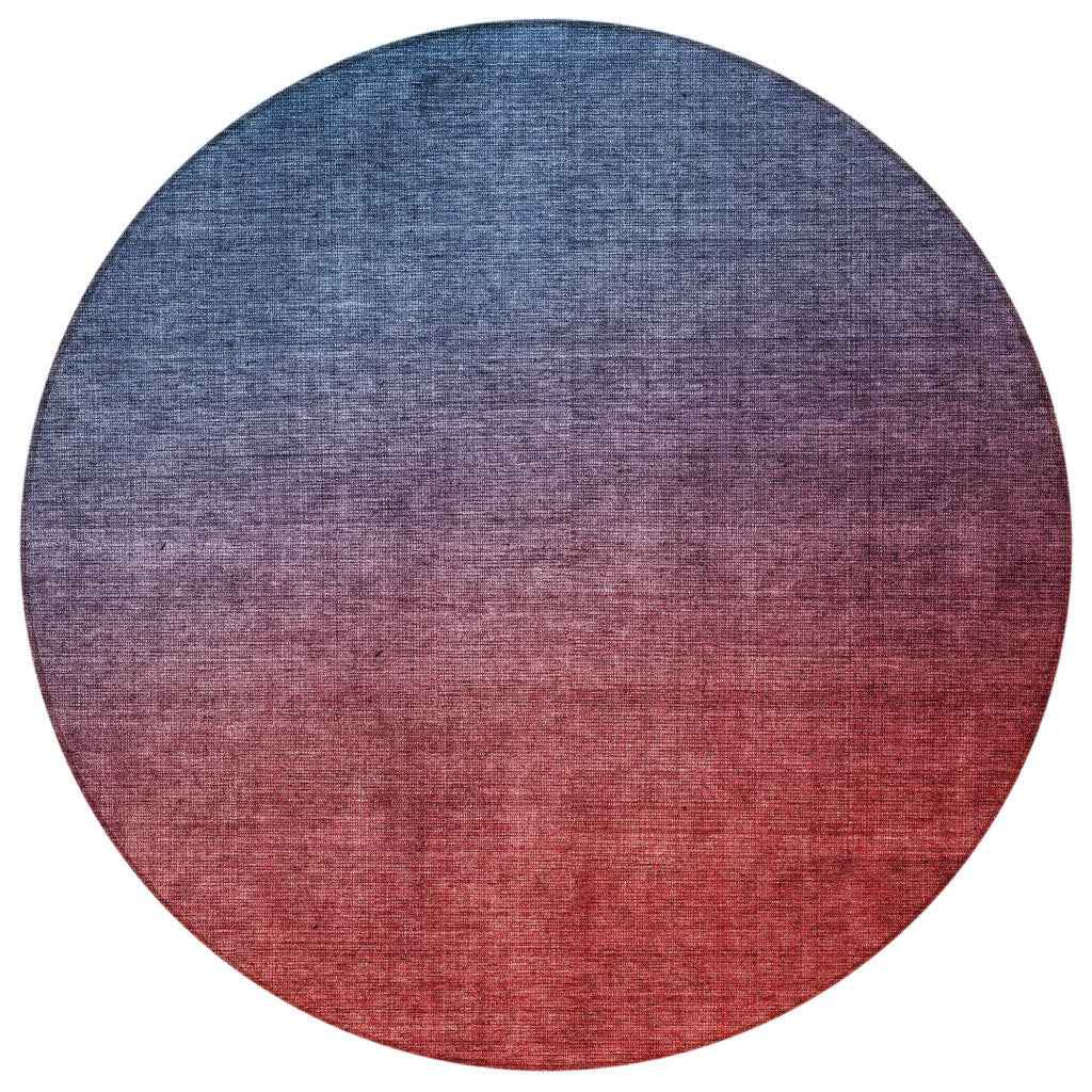 8' Navy Blue Red And Eggplant Round Ombre Washable Indoor Outdoor Area Rug