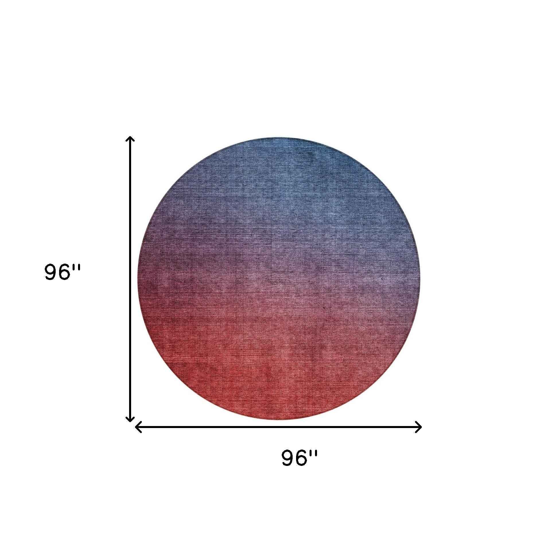 8' Navy Blue Red And Eggplant Round Ombre Washable Indoor Outdoor Area Rug