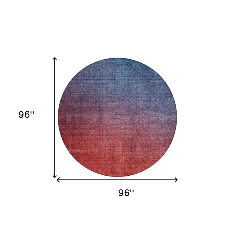 8' Navy Blue Red And Eggplant Round Ombre Washable Indoor Outdoor Area Rug