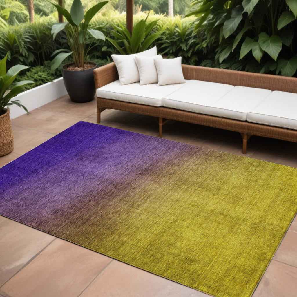 10' X 14' Purple Gold And Blue Ombre Washable Indoor Outdoor Area Rug