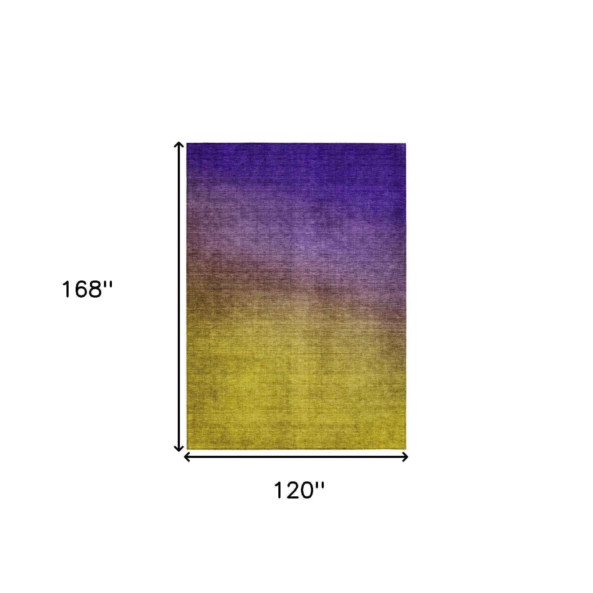 10' X 14' Purple Gold And Blue Ombre Washable Indoor Outdoor Area Rug