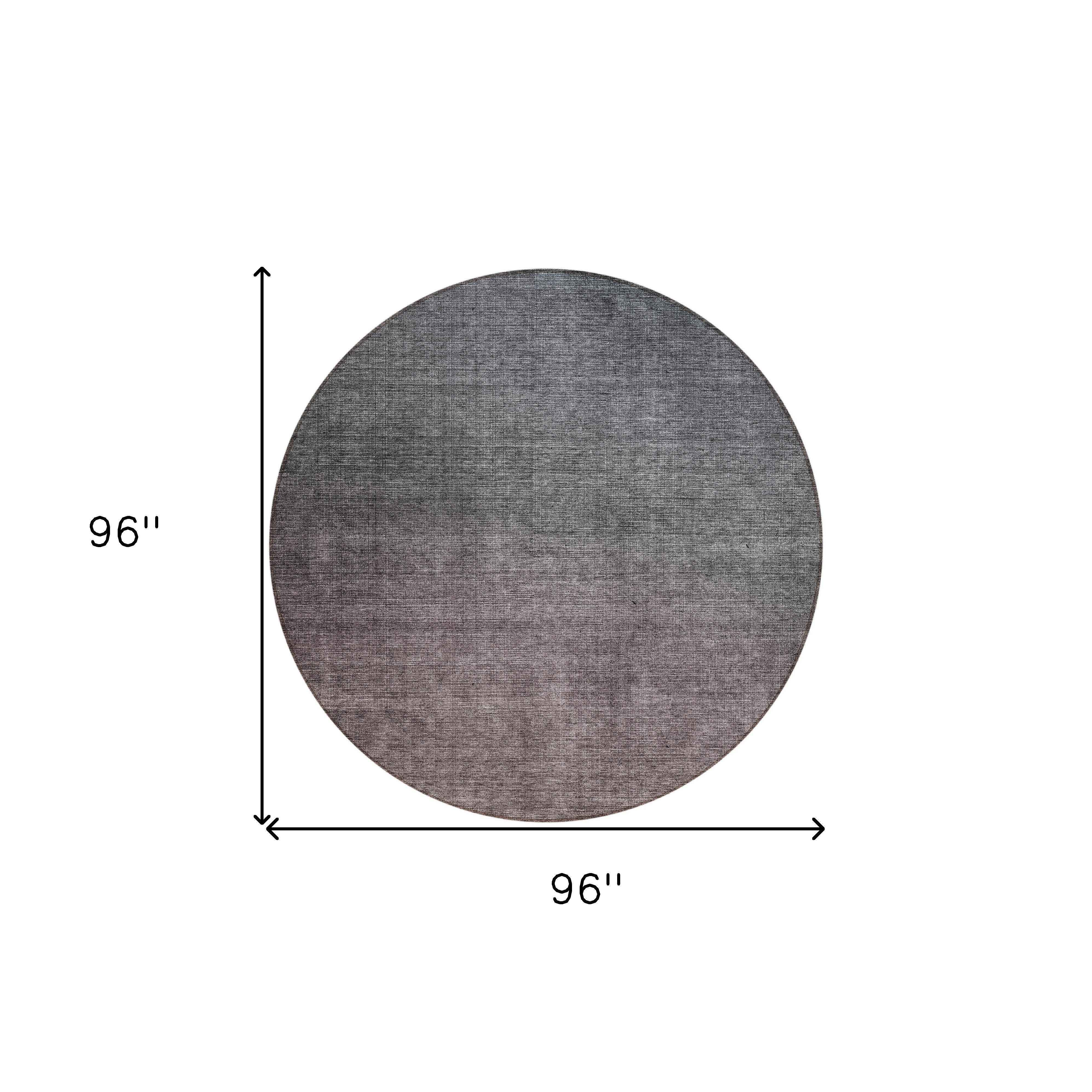 8' Gray Charcoal And Brown Round Ombre Washable Indoor Outdoor Area Rug