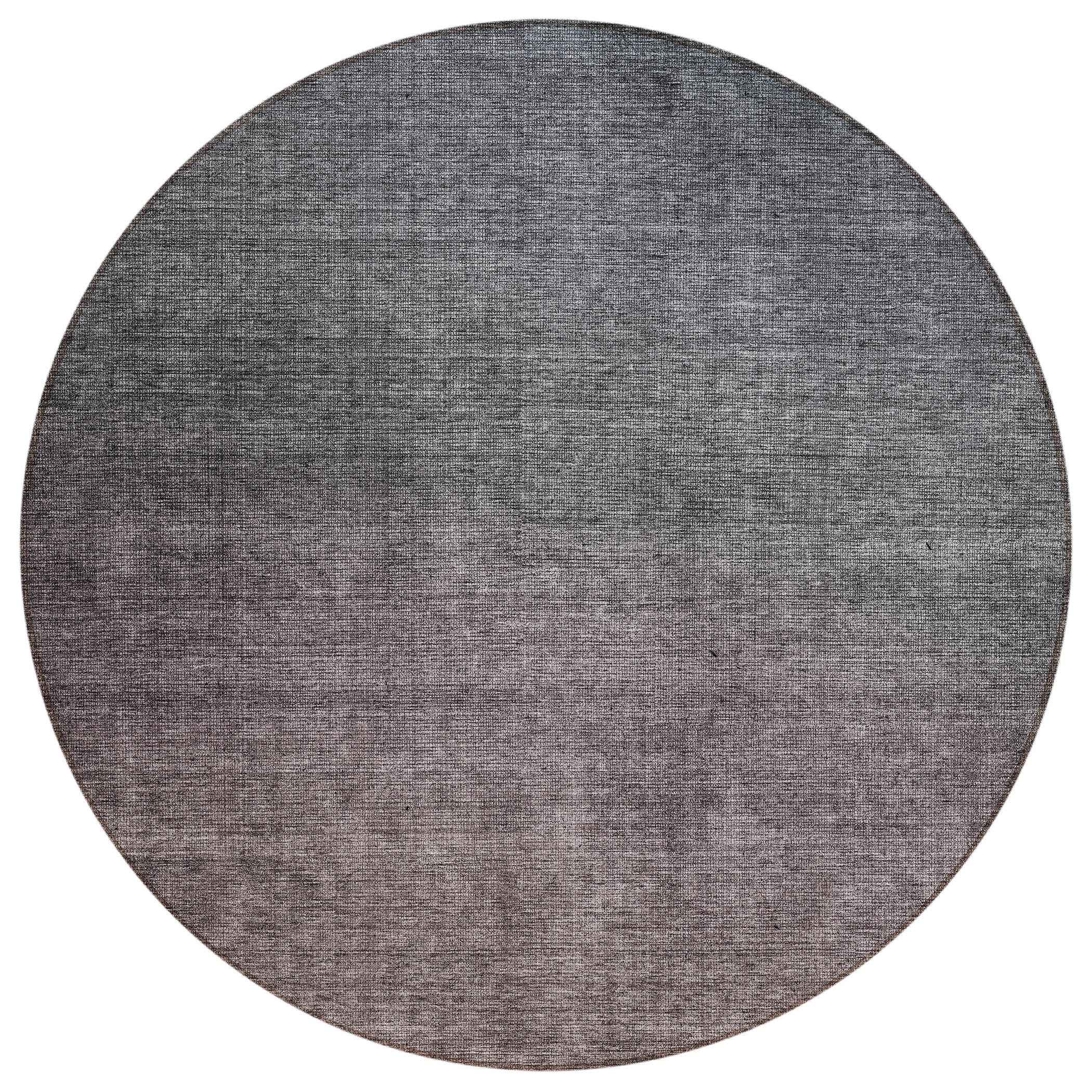 8' Gray Charcoal And Brown Round Ombre Washable Indoor Outdoor Area Rug
