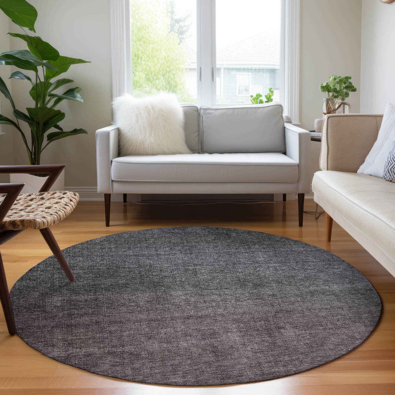 8' Gray Charcoal And Brown Round Ombre Washable Indoor Outdoor Area Rug