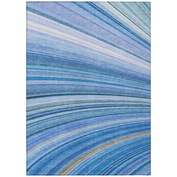 9' X 12' Denim Blue And Sky Blue Abstract Washable Indoor Outdoor Area Rug