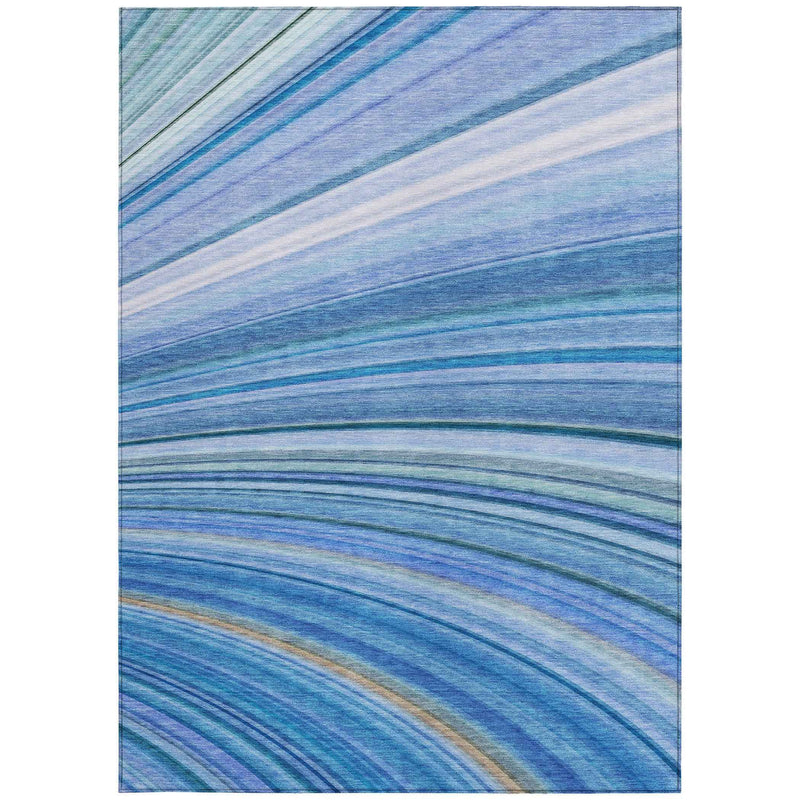 9' X 12' Denim Blue And Sky Blue Abstract Washable Indoor Outdoor Area Rug