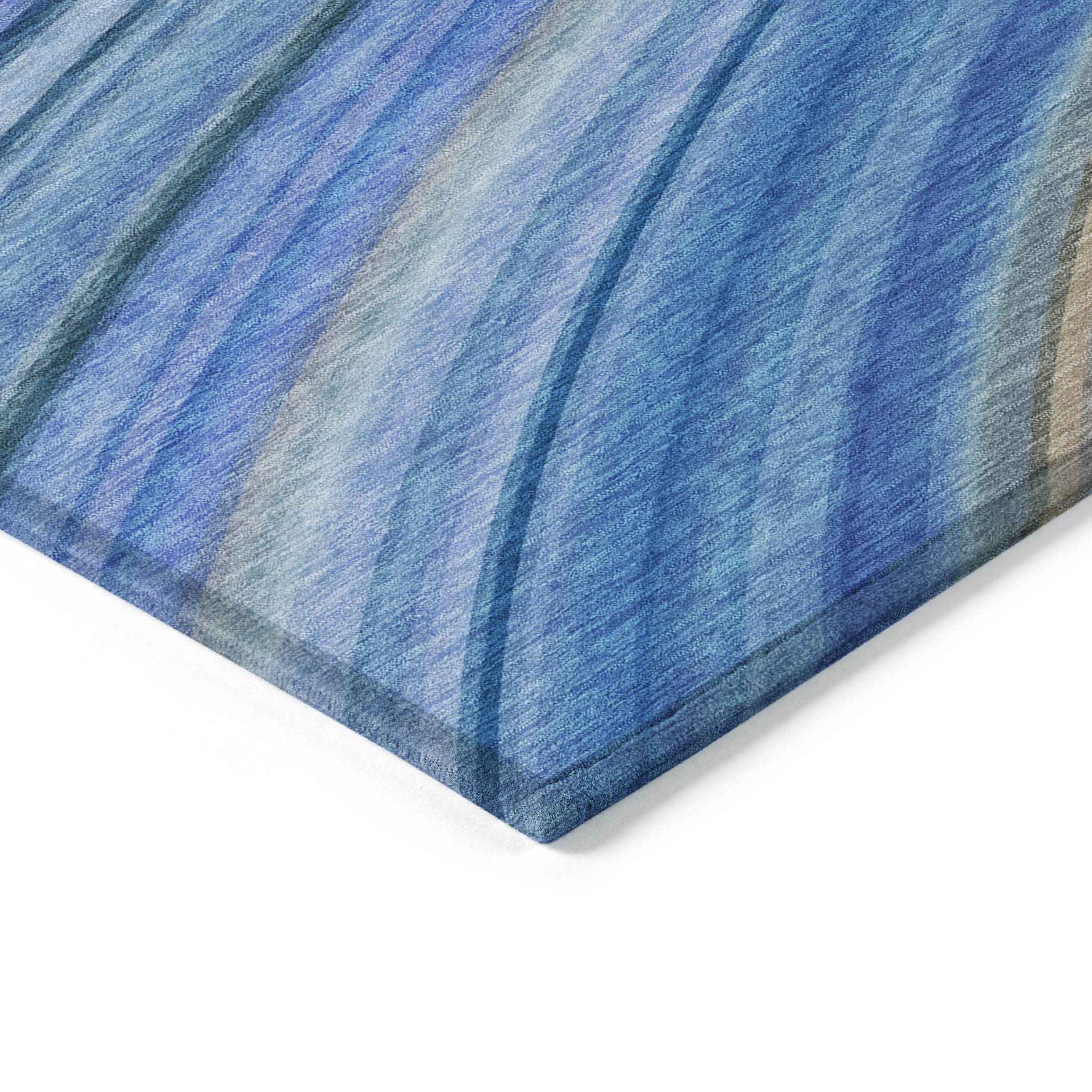 9' X 12' Denim Blue And Sky Blue Abstract Washable Indoor Outdoor Area Rug