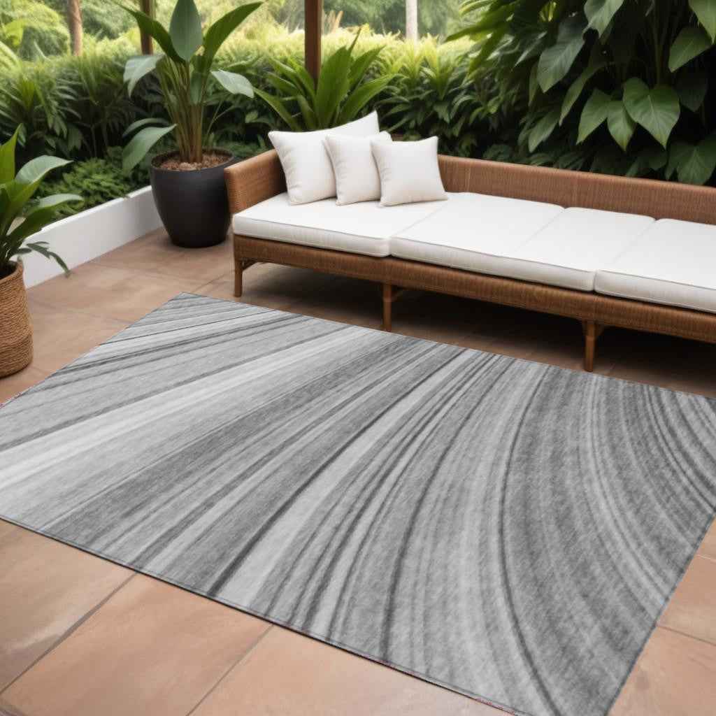 8' X 10' Gray Silver And Ivory Abstract Washable Indoor Outdoor Area Rug
