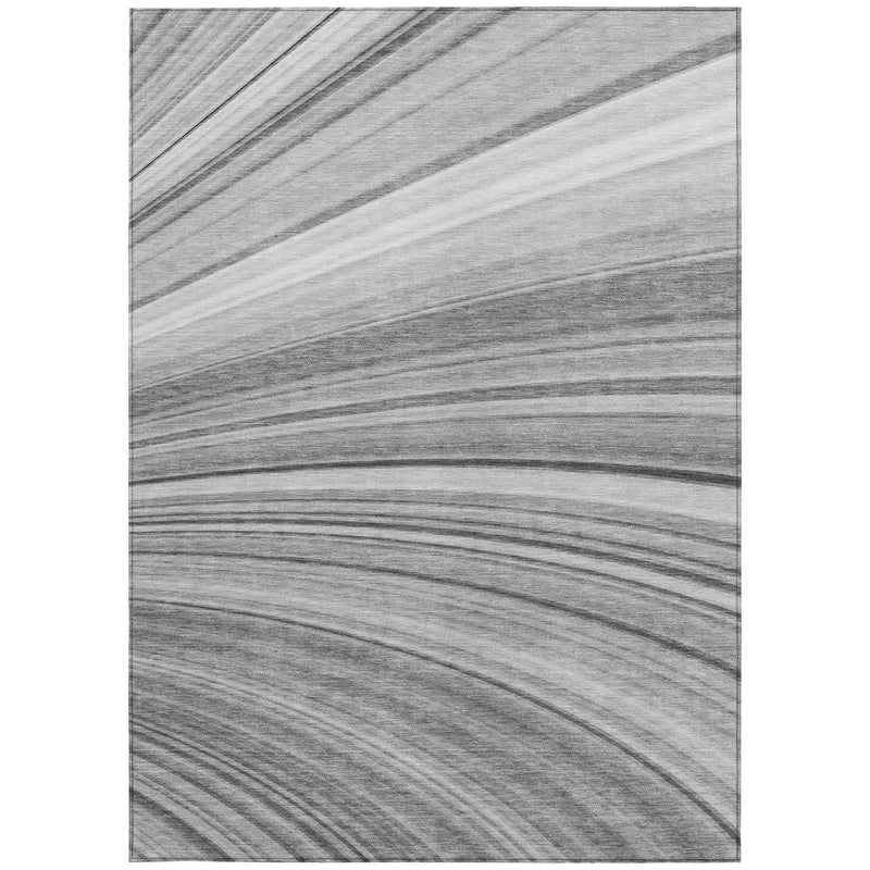 8' X 10' Gray Silver And Ivory Abstract Washable Indoor Outdoor Area Rug