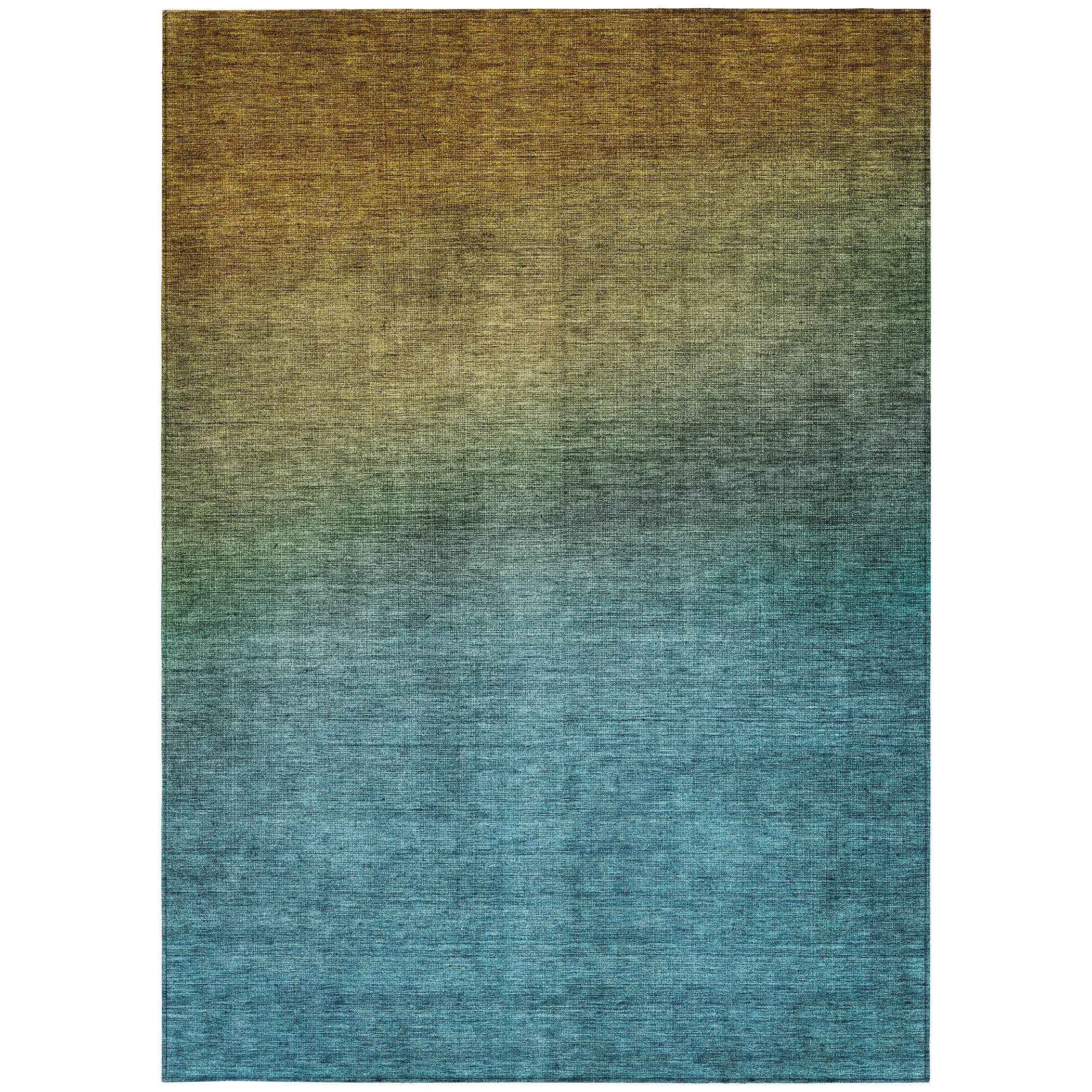 5' X 8' Brown Blue And Taupe Ombre Washable Indoor Outdoor Area Rug