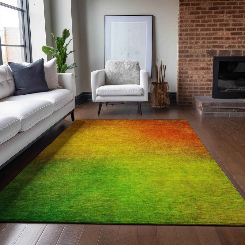 3' X 5' Terra Cotta Gold And Green Ombre Washable Indoor Outdoor Area Rug