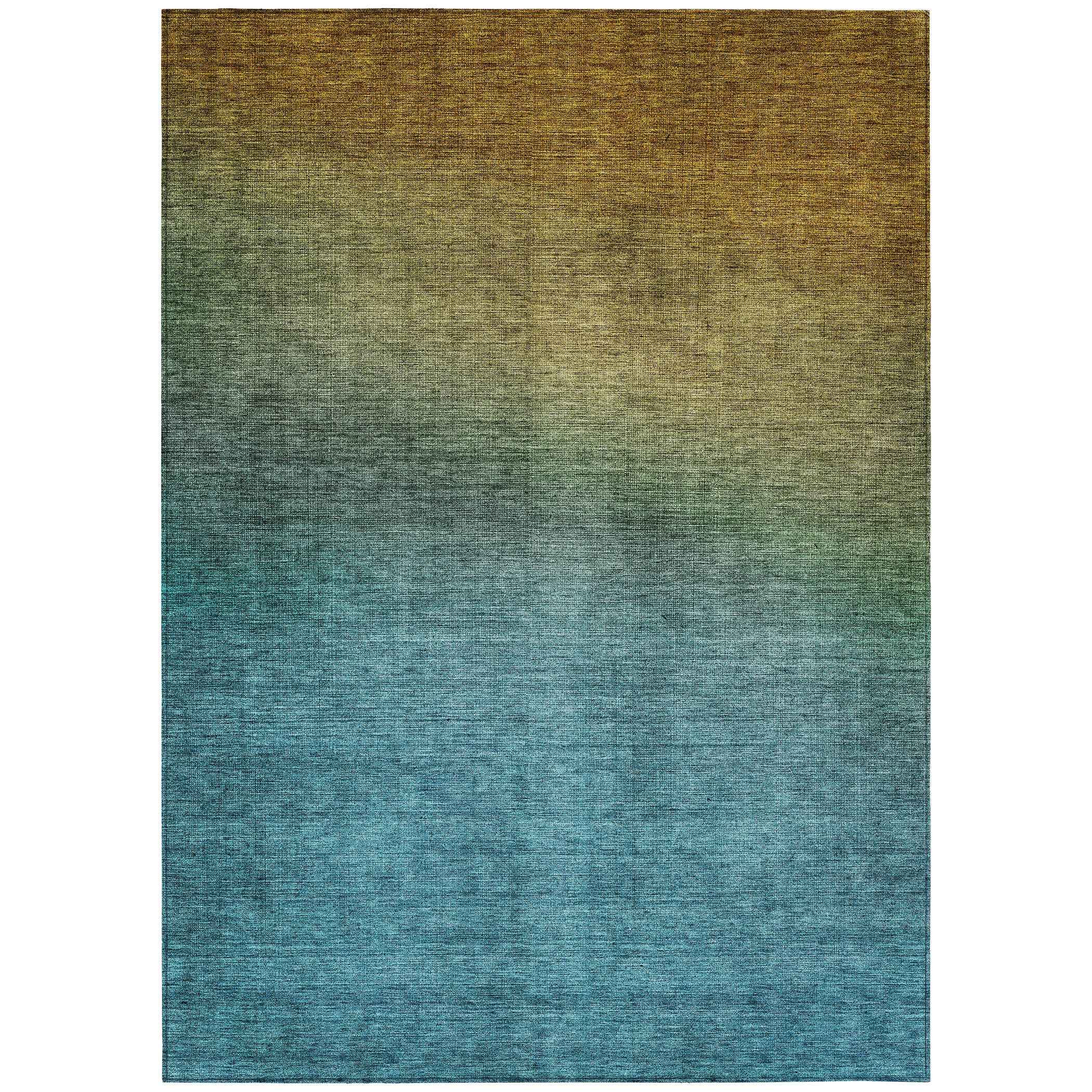5' X 8' Brown Blue And Taupe Ombre Washable Indoor Outdoor Area Rug