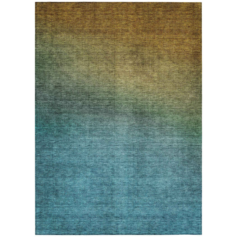 5' X 8' Brown Blue And Taupe Ombre Washable Indoor Outdoor Area Rug