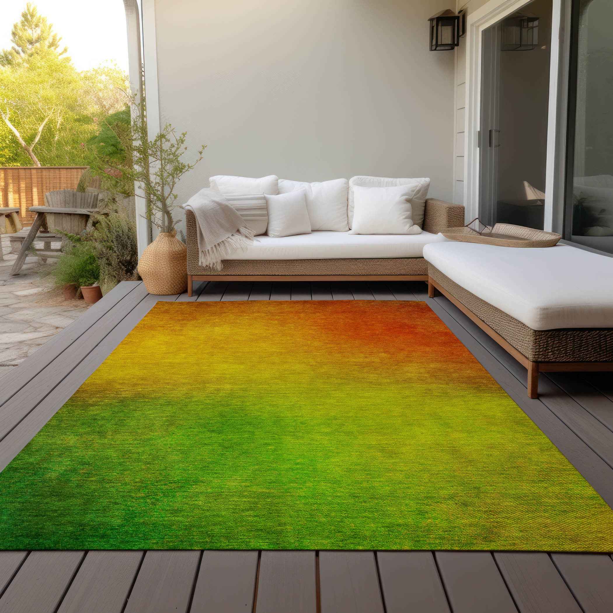 3' X 5' Terra Cotta Gold And Green Ombre Washable Indoor Outdoor Area Rug