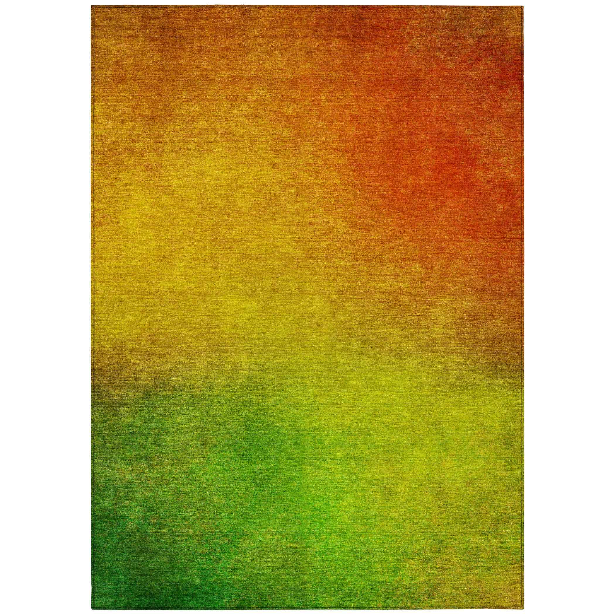 3' X 5' Terra Cotta Gold And Green Ombre Washable Indoor Outdoor Area Rug