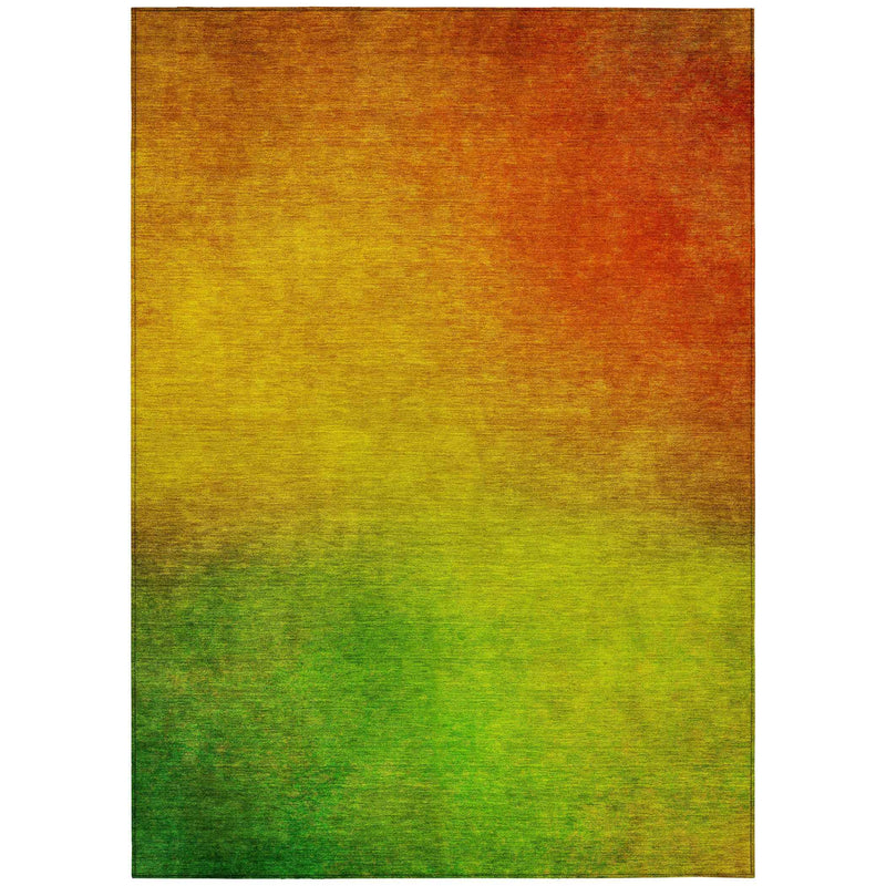 3' X 5' Terra Cotta Gold And Green Ombre Washable Indoor Outdoor Area Rug