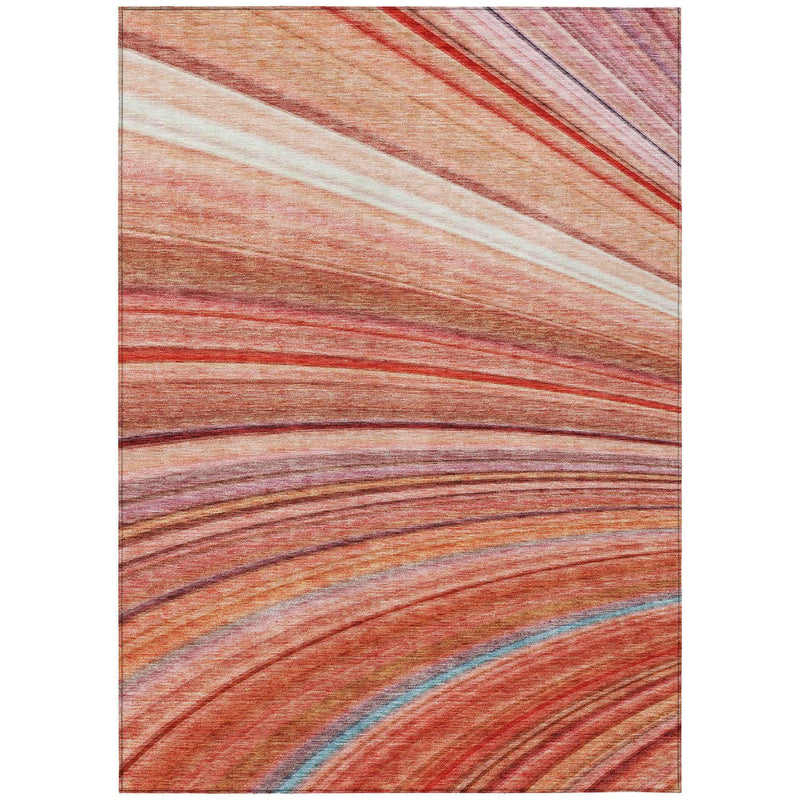 8' X 10' Terra Cotta Salmon And Orange Striped Washable Indoor Outdoor Area Rug