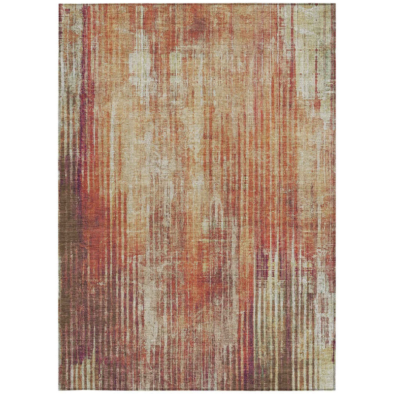 8' X 10' Orange Beige And Taupe Striped Washable Indoor Outdoor Area Rug