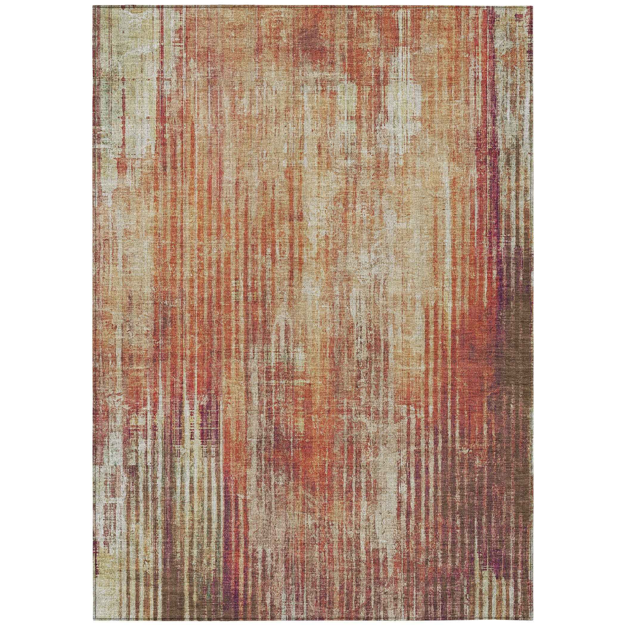 8' X 10' Orange Beige And Taupe Striped Washable Indoor Outdoor Area Rug