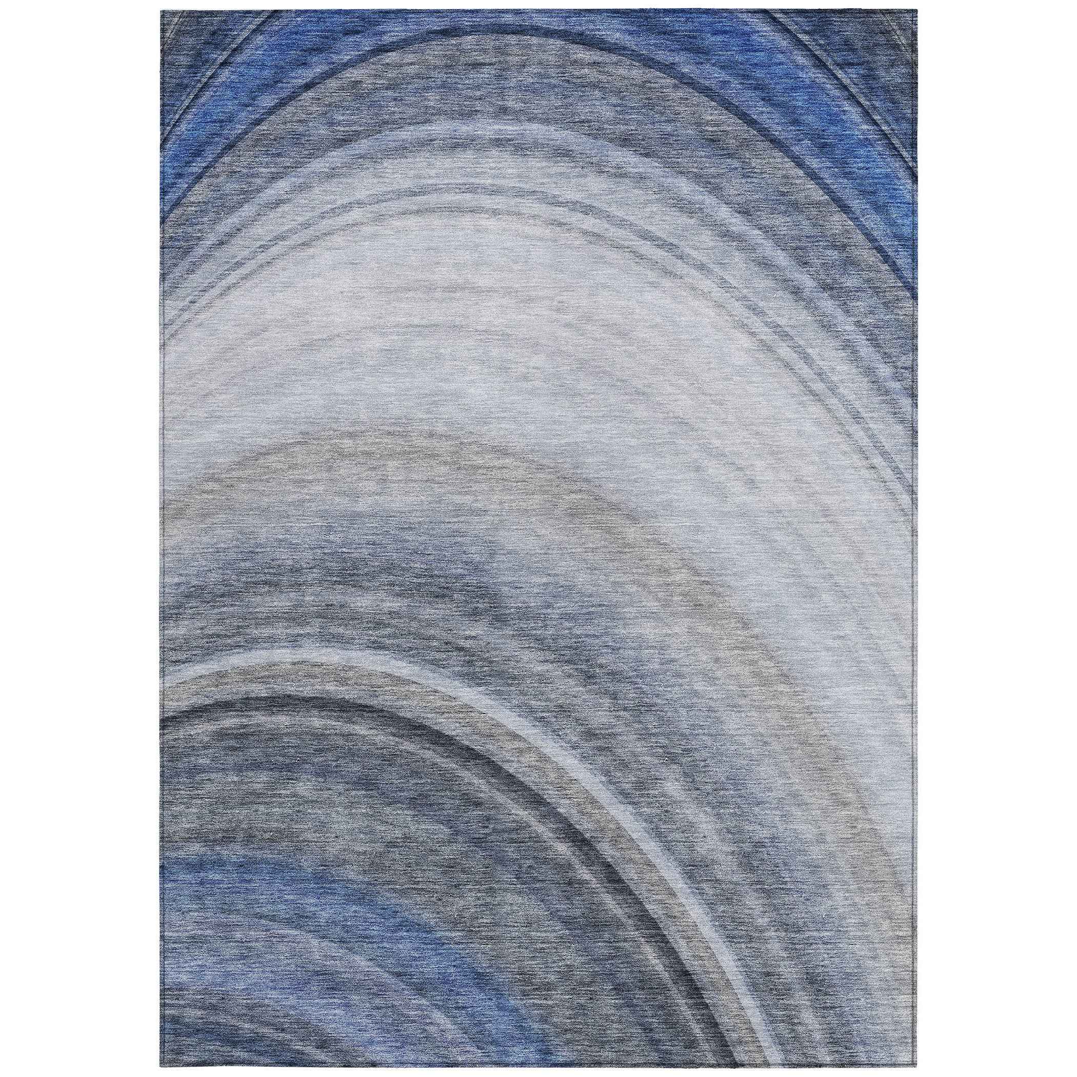 8' X 10' Denim Blue And Navy Blue Abstract Washable Indoor Outdoor Area Rug