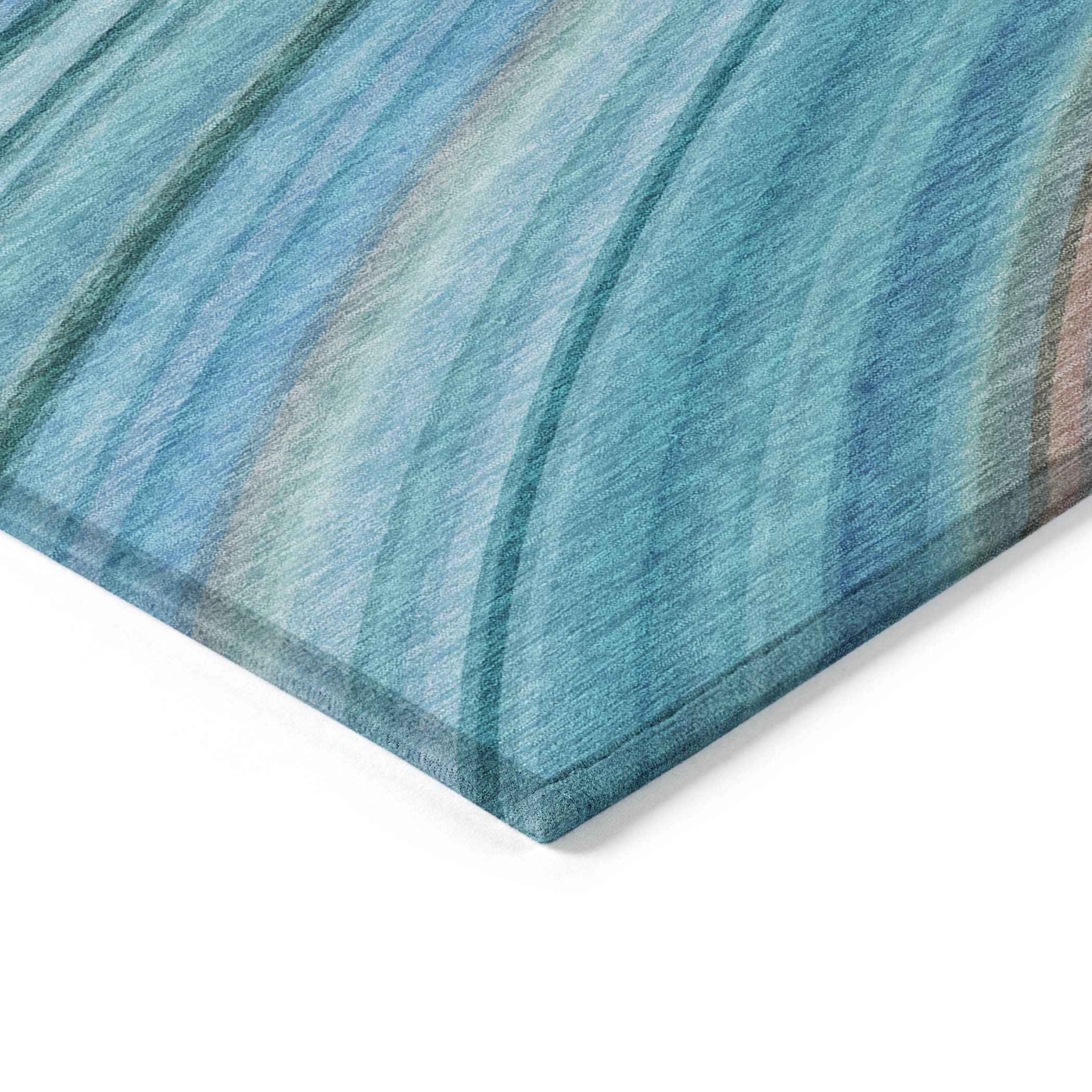 10' X 14' Teal Blue Aqua And Blue Abstract Washable Indoor Outdoor Area Rug