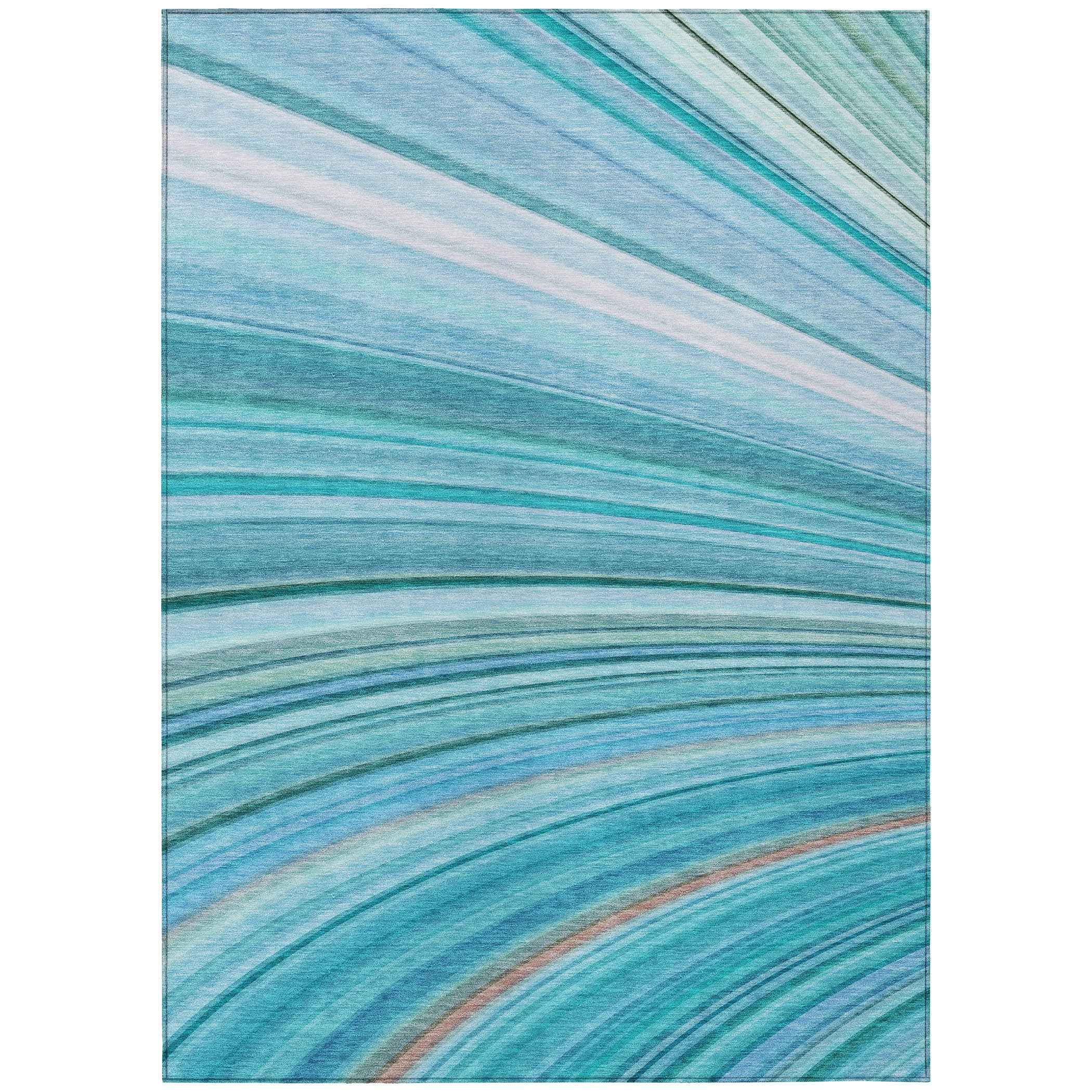 10' X 14' Teal Blue Aqua And Blue Abstract Washable Indoor Outdoor Area Rug