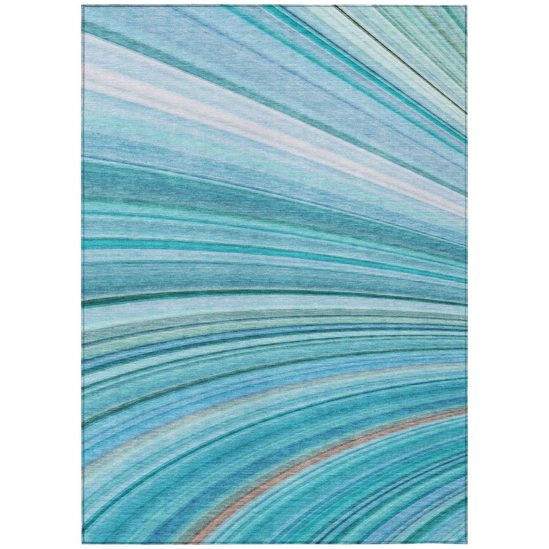 10' X 14' Teal Blue Aqua And Blue Abstract Washable Indoor Outdoor Area Rug