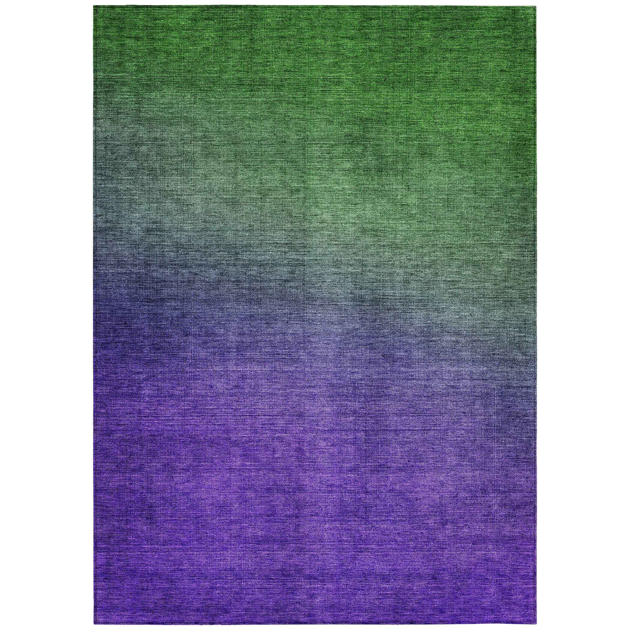 5' X 8' Green Purple And Charcoal Ombre Washable Indoor Outdoor Area Rug