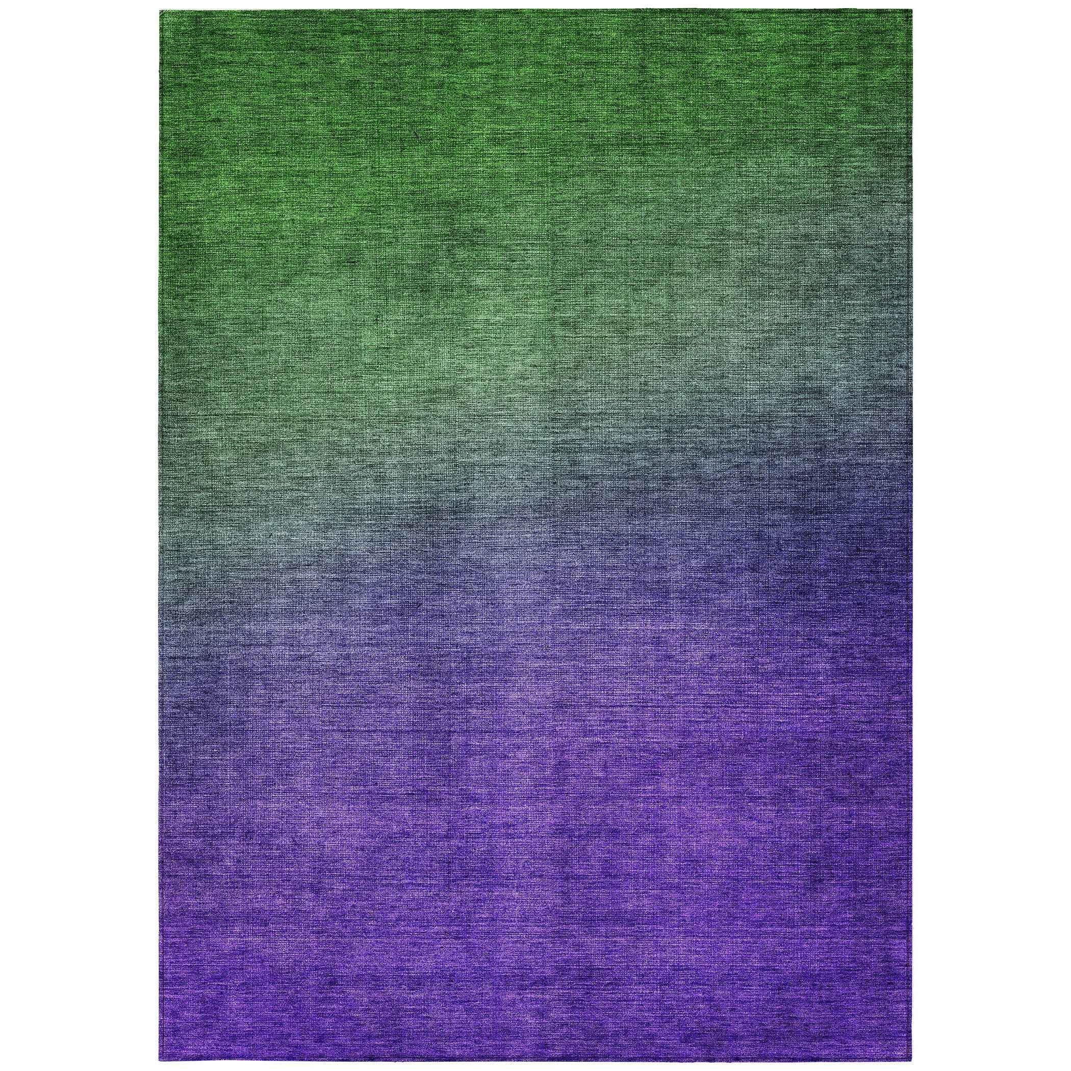 5' X 8' Green Purple And Charcoal Ombre Washable Indoor Outdoor Area Rug